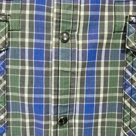 Mens Kenneth Cole Reaction Blue Green Black Plaid W Western Snaps - Sz L - Picture 4 of 8